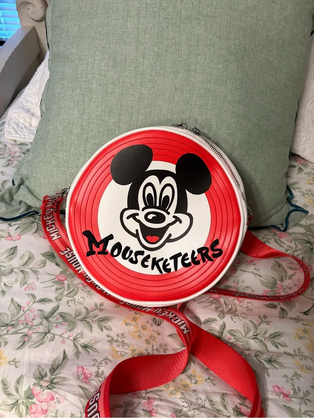 Loungefly Red and White Mouseketeers Round Crossbody Bag